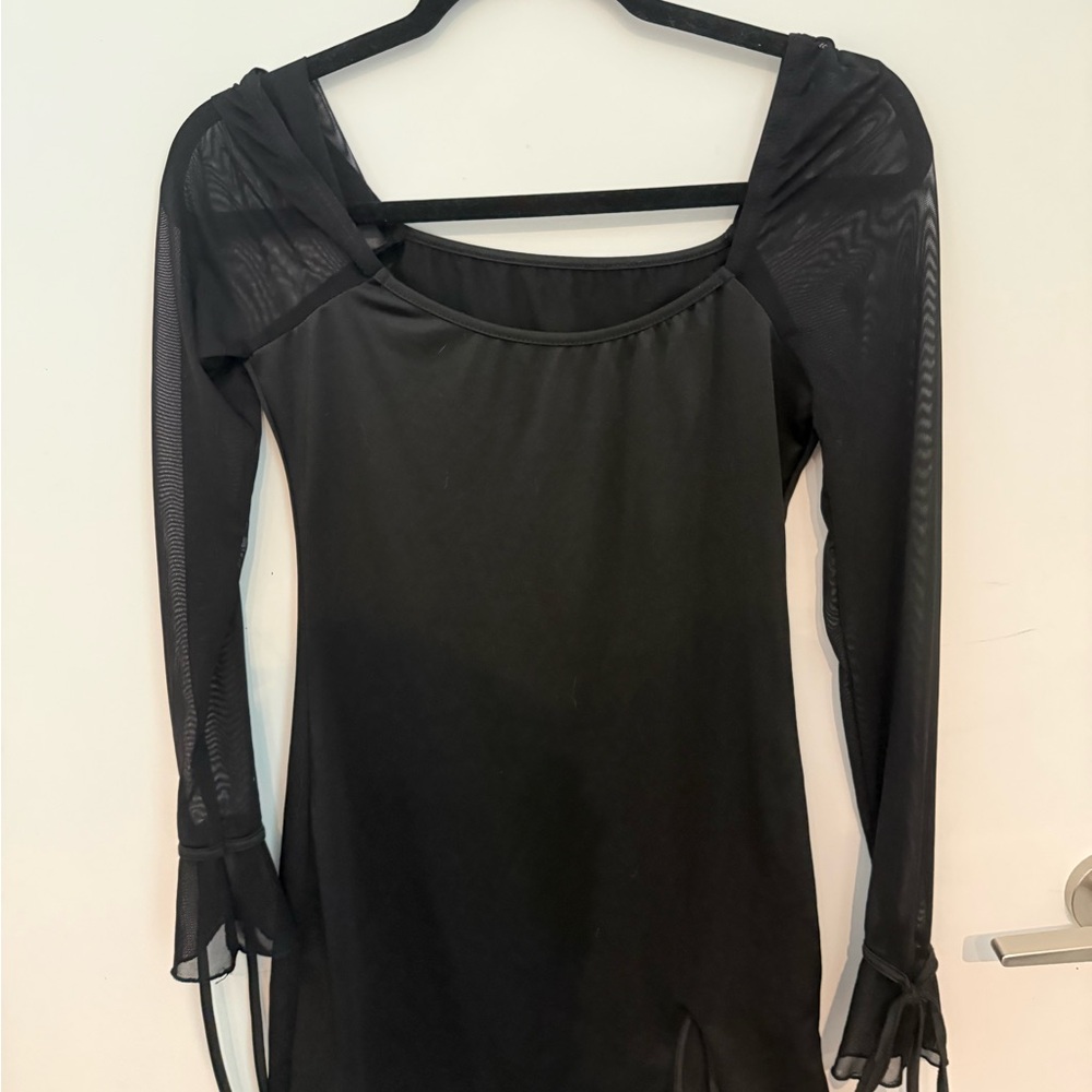 Black Mesh Long Sleeve Dress